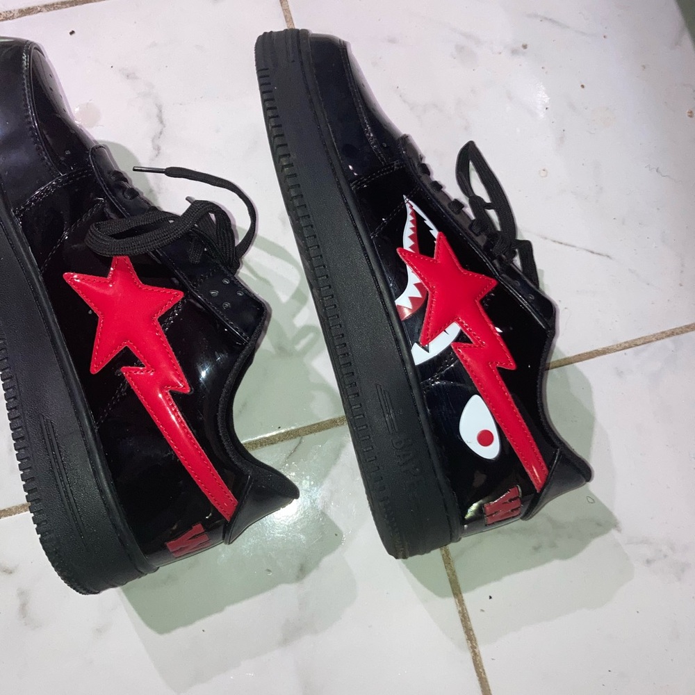 Bape Black and Red Shark Sneakers